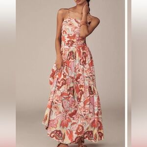 NWT Anthropologie Love The Label Printed Cotton A-Line Maxi Dress